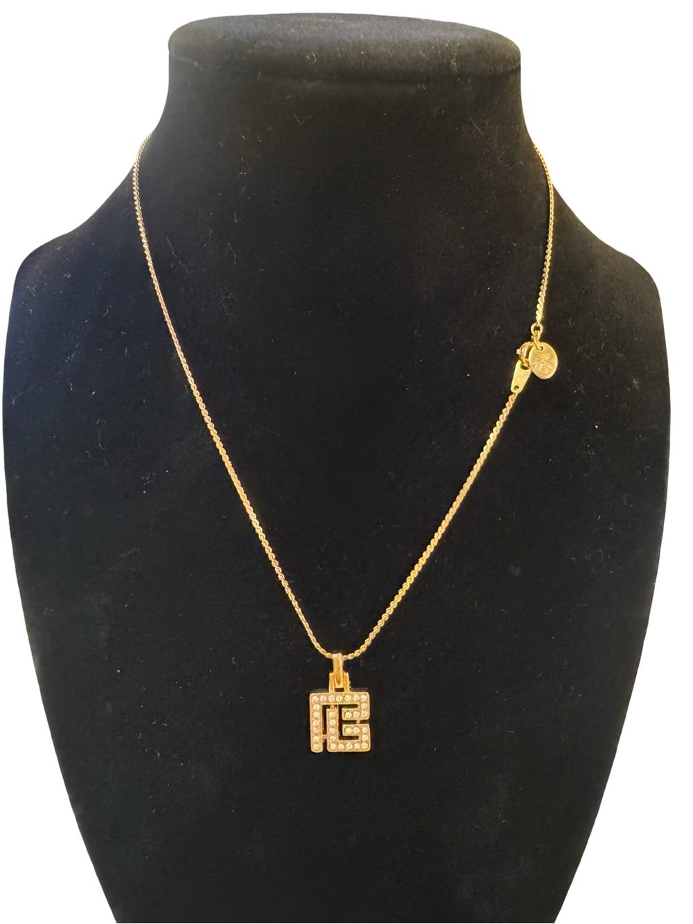 Balmain Gold-Tone Crystal Monogram Pendant Necklace with Original Chain
